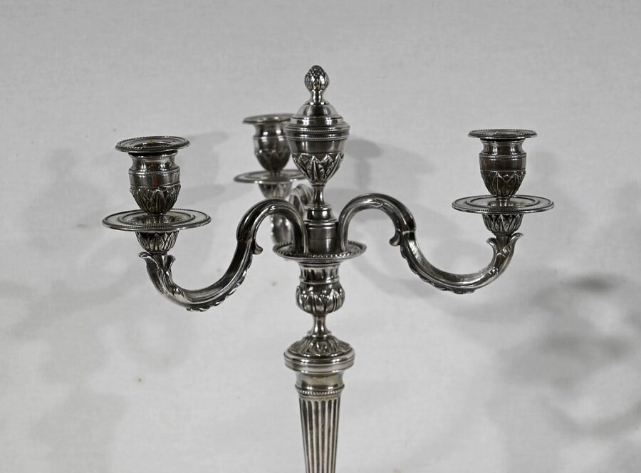Paire de Chandeliers en Bronze Argenté – Fin XIXe – Image 7