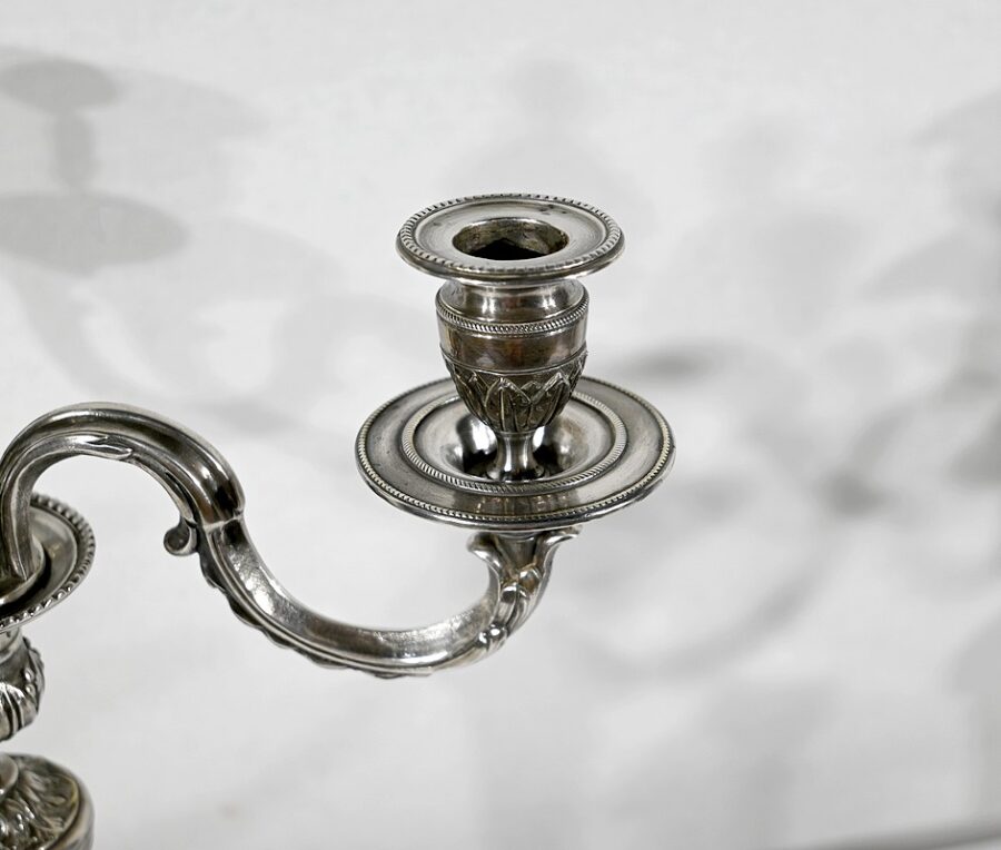Paire de Chandeliers en Bronze Argenté – Fin XIXe – Image 9