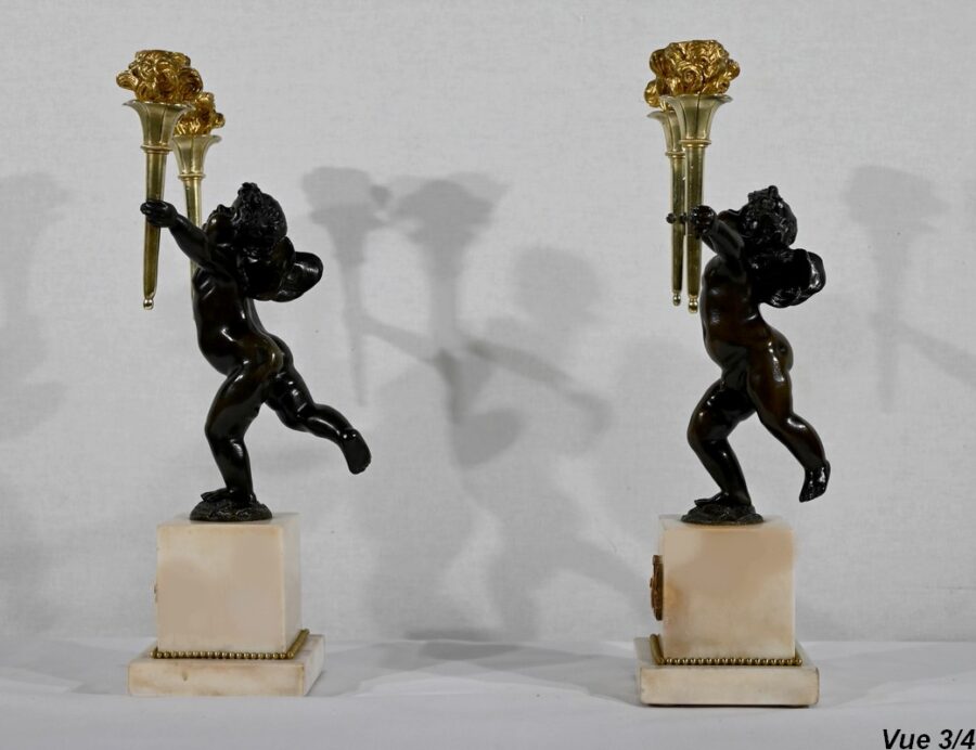 Paire de Chandeliers en Bronze et Marbre – 1ère partie du XIXe – Image 19
