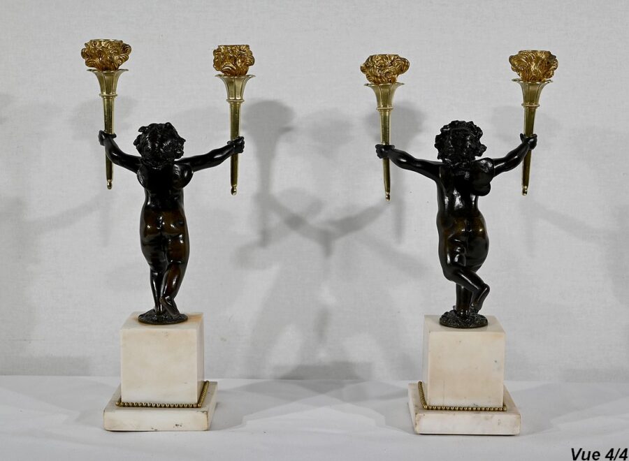 Paire de Chandeliers en Bronze et Marbre – 1ère partie du XIXe – Image 20