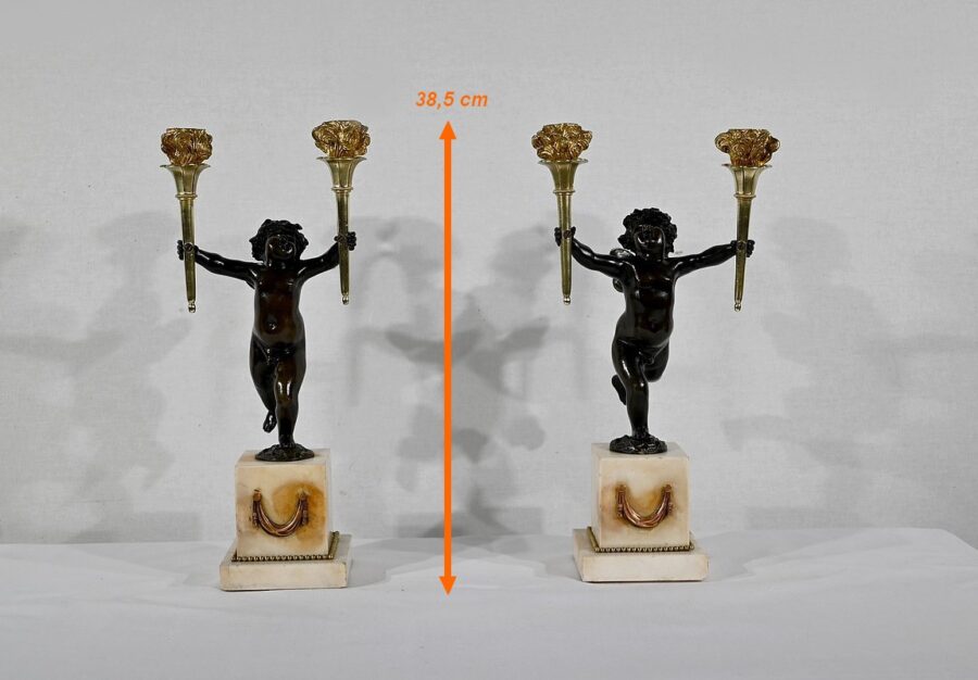Paire de Chandeliers en Bronze et Marbre – 1ère partie du XIXe – Image 23