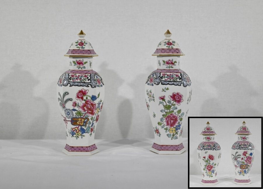 Paire de Vases Hexagonaux en Faïence, Chine – Fin XIXe