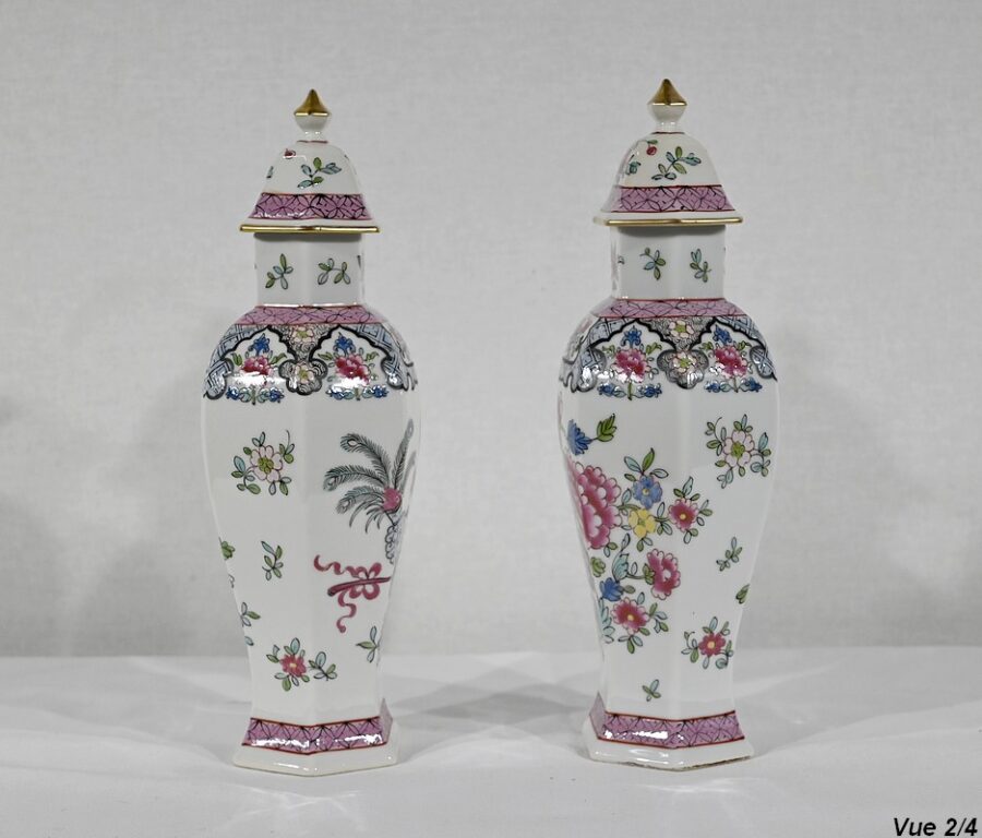 Paire de Vases Hexagonaux en Faïence, Chine – Fin XIXe – Image 14