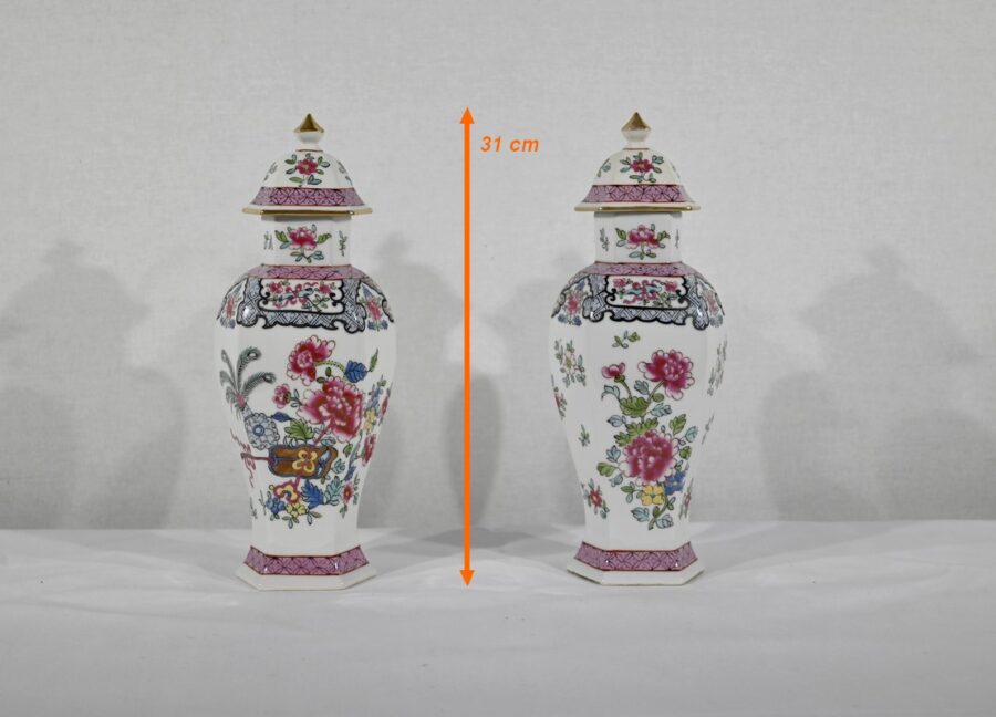 Paire de Vases Hexagonaux en Faïence, Chine – Fin XIXe – Image 17