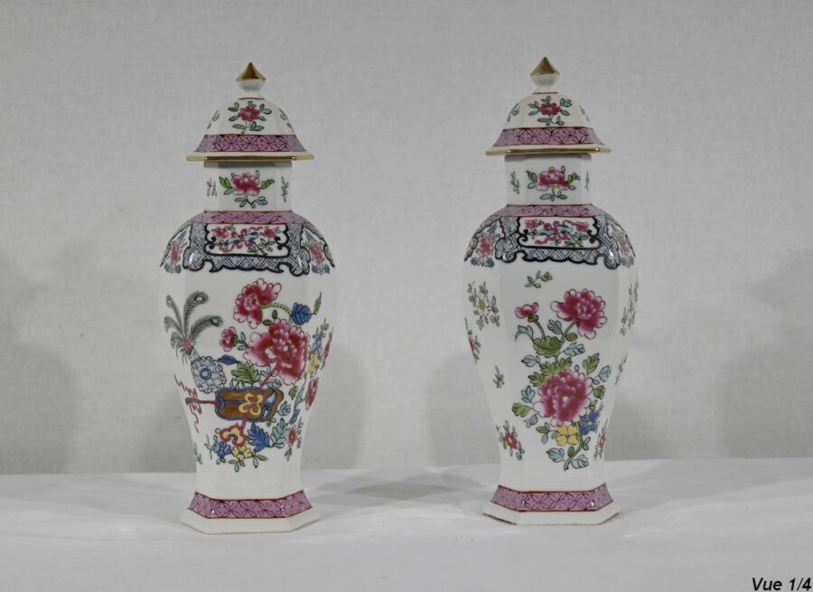 Paire de Vases Hexagonaux en Faïence, Chine – Fin XIXe – Image 7