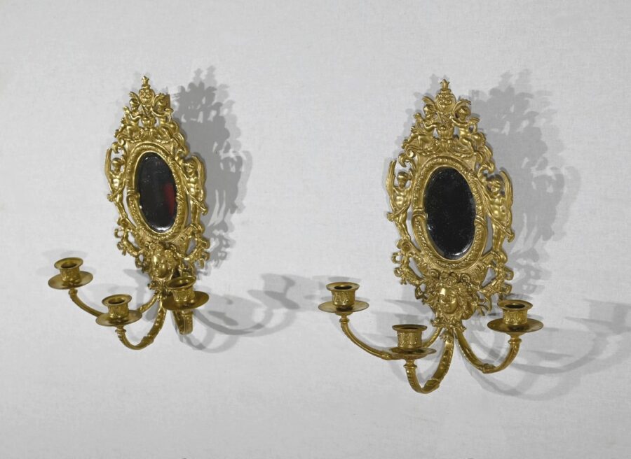 Paire d’Appliques Murales en Bronze Doré, époque Napoléon III – Milieu XIXe – Image 3