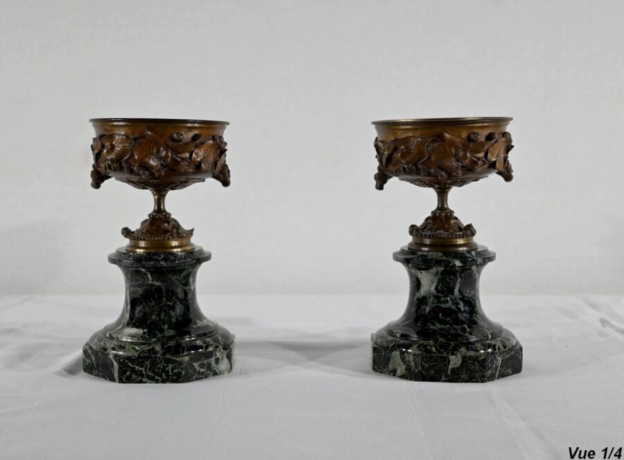 Paire de Coupes en Bronze et Marbre – Fin XIXe – Image 5