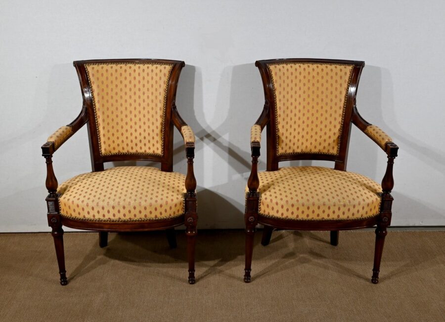 Paire de Fauteuils en Acajou, style Louis XVI – 2ème partie XIXe – Image 2