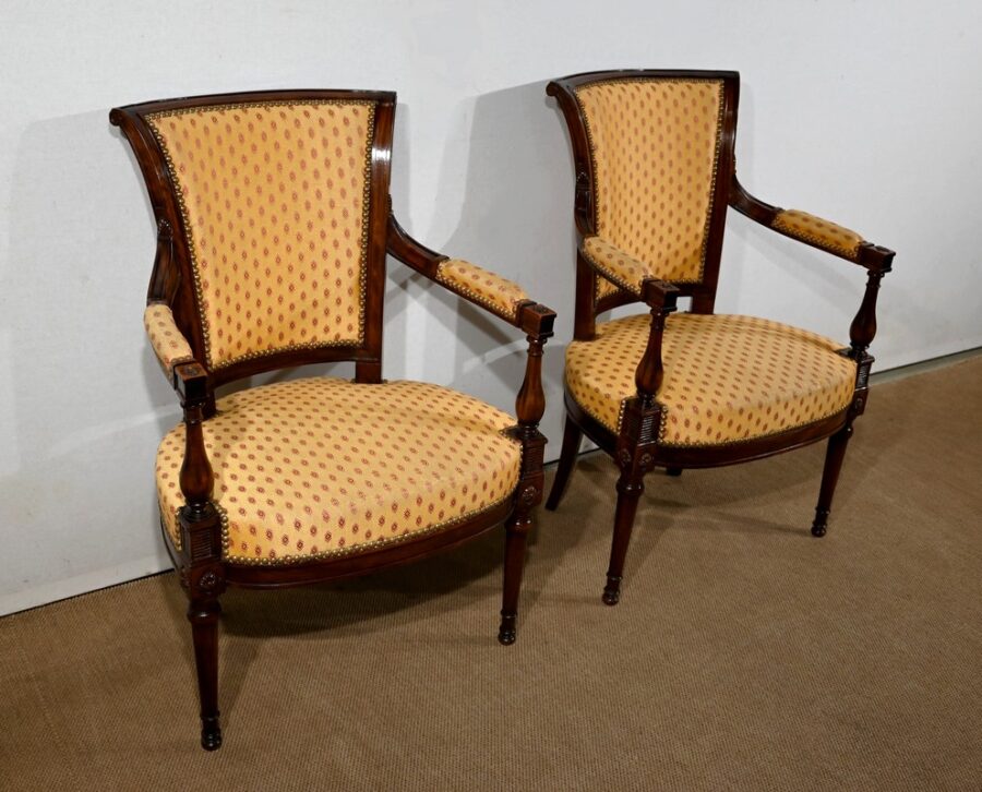 Paire de Fauteuils en Acajou, style Louis XVI – 2ème partie XIXe