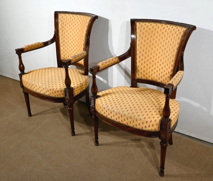 Paire de Fauteuils en Acajou, style Louis XVI – 2ème partie XIXe – Image 3