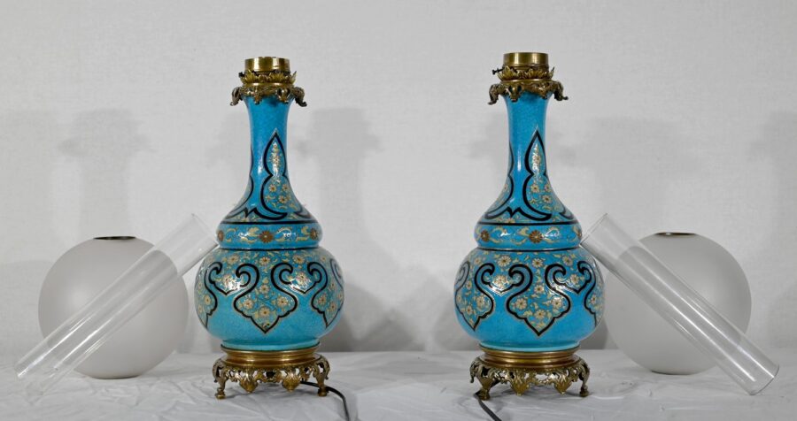 Paire de Lampes en Porcelaine et Bronze, époque Napoléon III – Milieu XIXe – Image 5