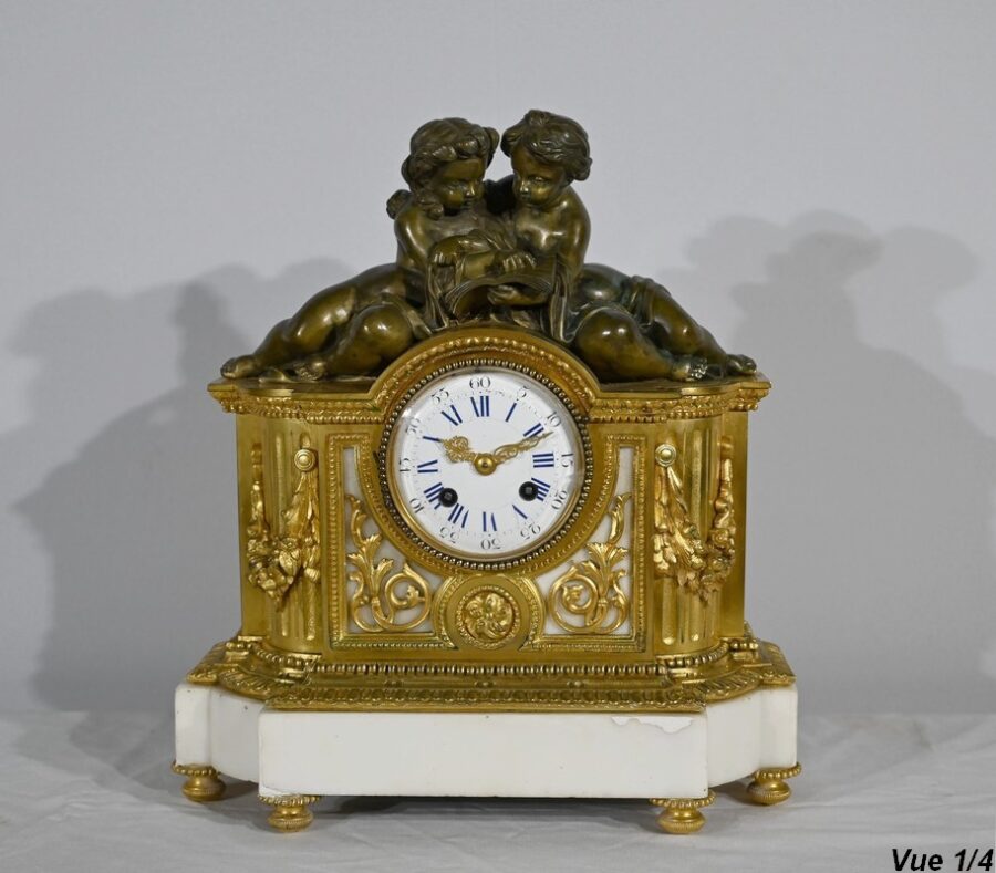 Pendule en Bronze et Marbre, style Louis XVI, époque Napoléon III – Milieu XIXe – Image 4