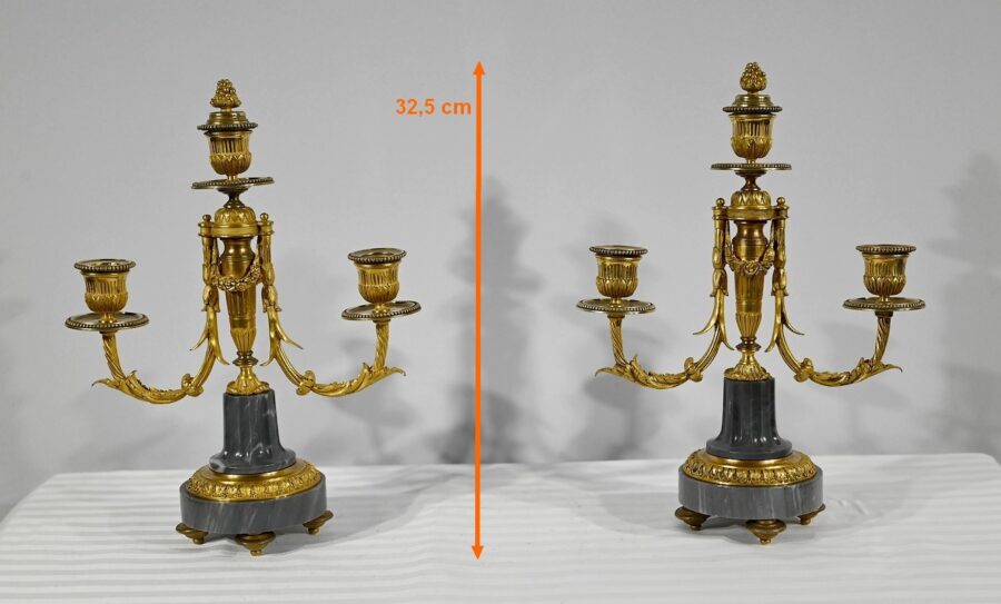 Paire de Candélabres en Bronze et Marbre – Milieu XIXe – Image 23