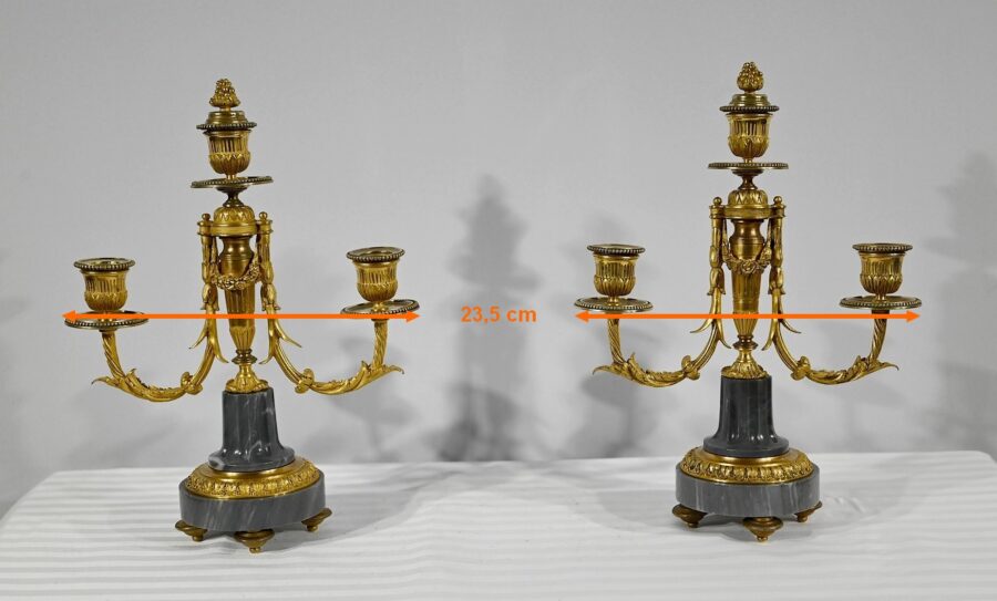Paire de Candélabres en Bronze et Marbre – Milieu XIXe – Image 24