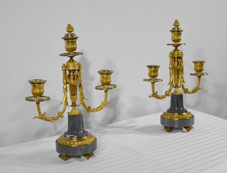 Paire de Candélabres en Bronze et Marbre – Milieu XIXe – Image 3