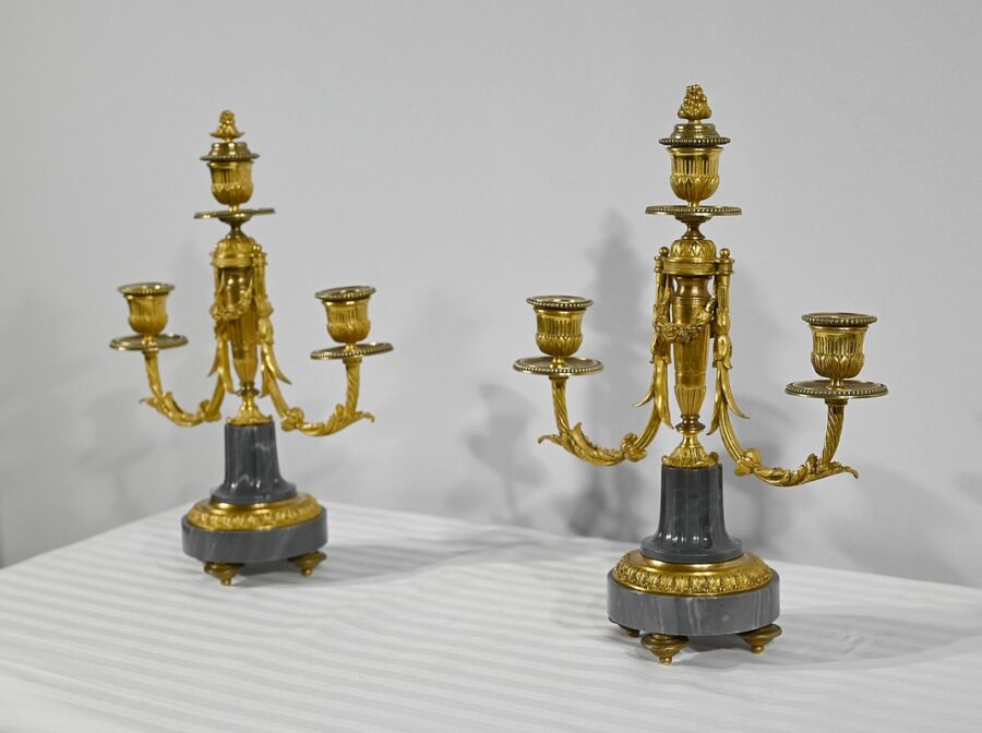 Paire de Candélabres en Bronze et Marbre – Milieu XIXe – Image 4