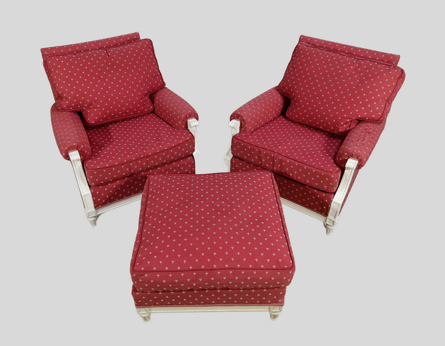 Paire de larges Bergères et Ottoman, style Louis XVI - XXe – Image 28