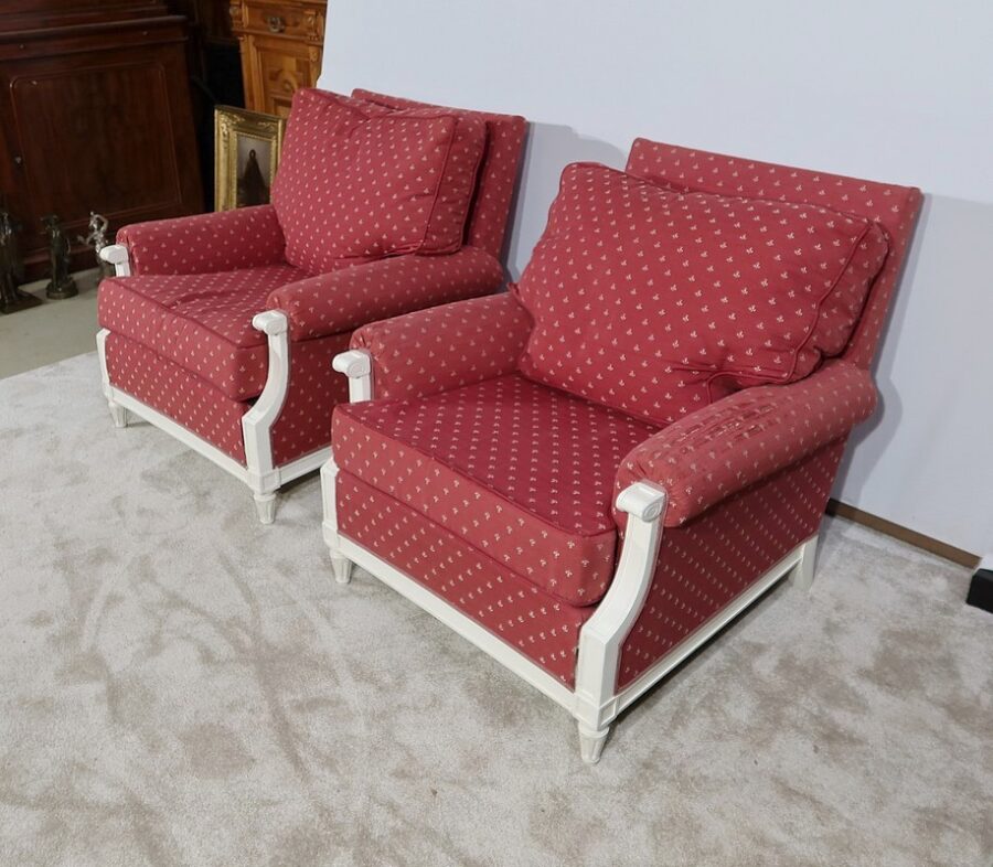 Paire de larges Bergères et Ottoman, style Louis XVI - XXe – Image 5