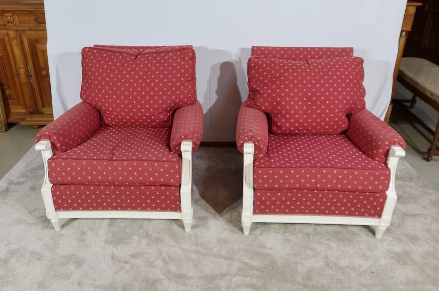 Paire de larges Bergères et Ottoman, style Louis XVI - XXe – Image 8