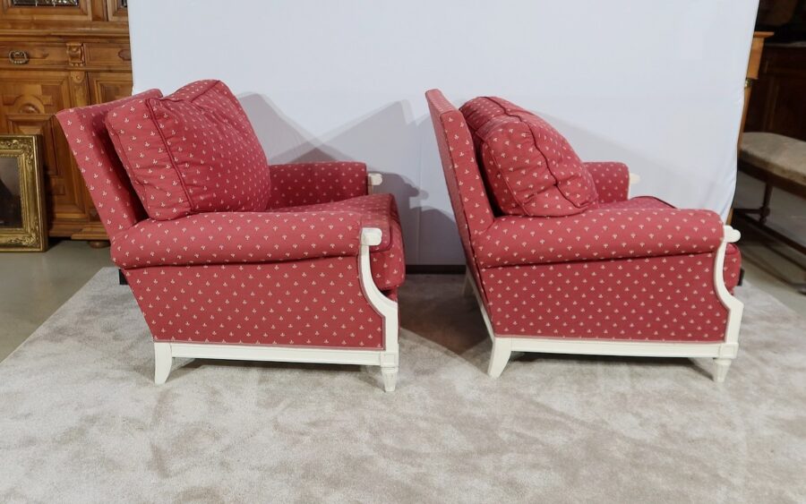 Paire de larges Bergères et Ottoman, style Louis XVI - XXe – Image 9