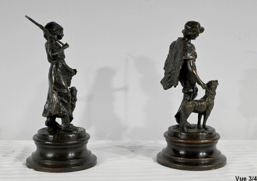 Bronzes « Le Berger et la Bergère », signés Laurini, d’après L & F. Moreau – Début XXe – Image 17