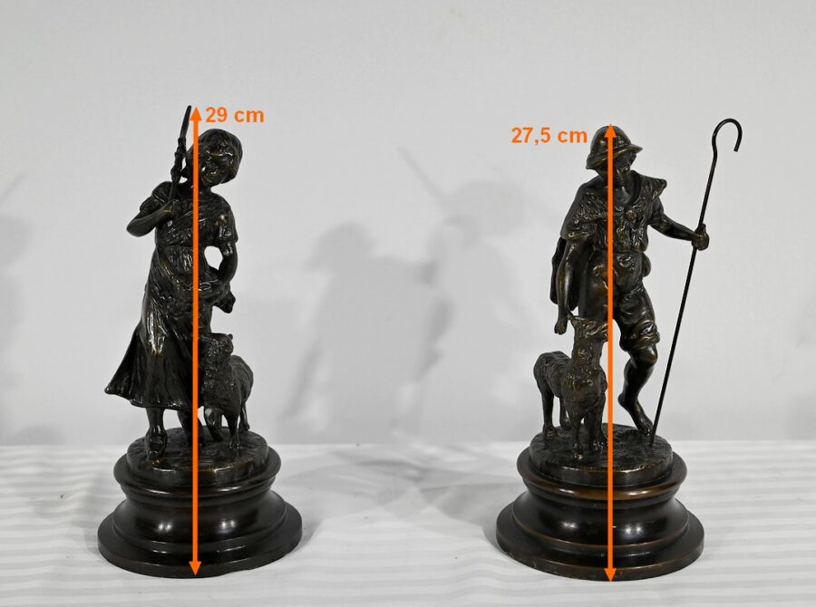 Bronzes « Le Berger et la Bergère », signés Laurini, d’après L & F. Moreau – Début XXe – Image 28