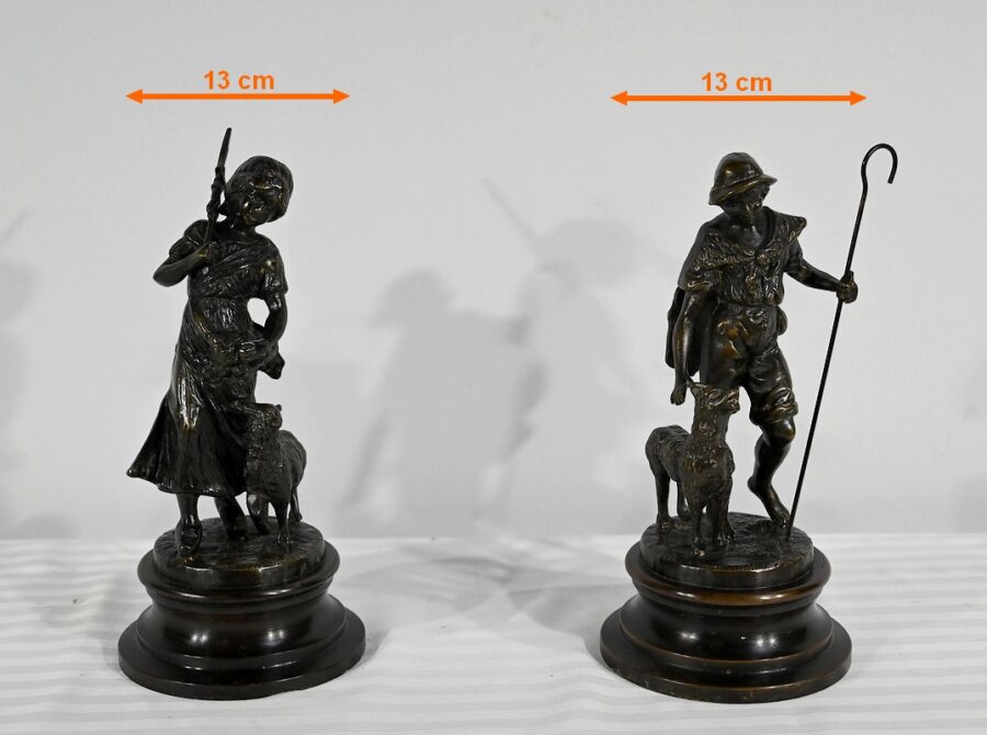 Bronzes « Le Berger et la Bergère », signés Laurini, d’après L & F. Moreau – Début XXe – Image 29