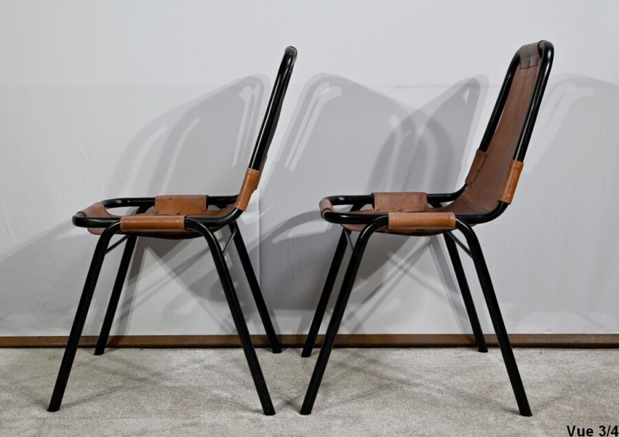 Paire de Chaises en Métal et Cuir, d'après C.Perriand pour les Arcs – 1960 – Image 18