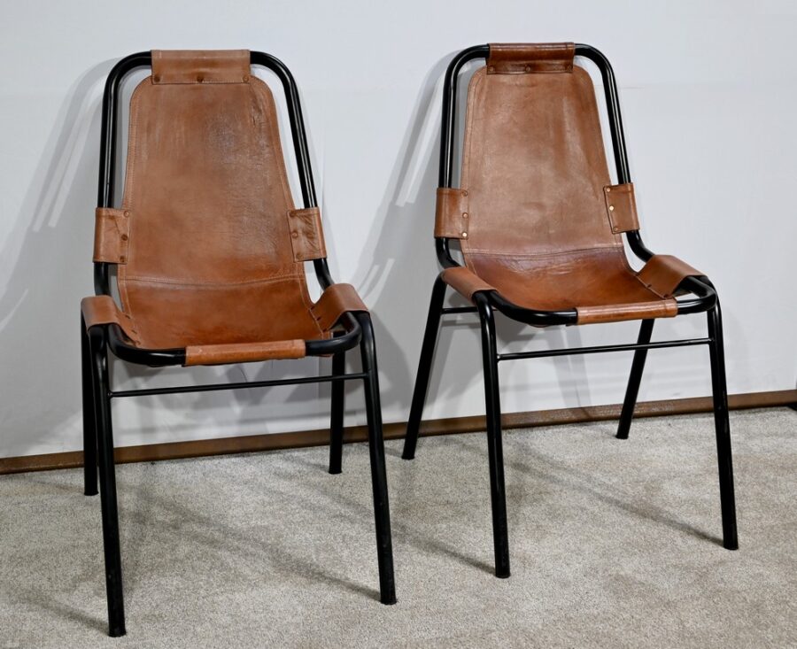 Paire de Chaises en Métal et Cuir, d'après C.Perriand pour les Arcs – 1960 – Image 2