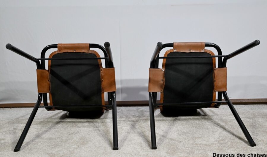 Paire de Chaises en Métal et Cuir, d'après C.Perriand pour les Arcs – 1960 – Image 26