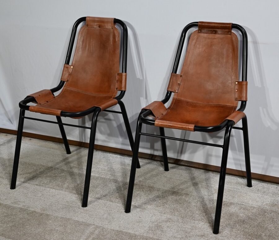 Paire de Chaises en Métal et Cuir, d'après C.Perriand pour les Arcs – 1960 – Image 3