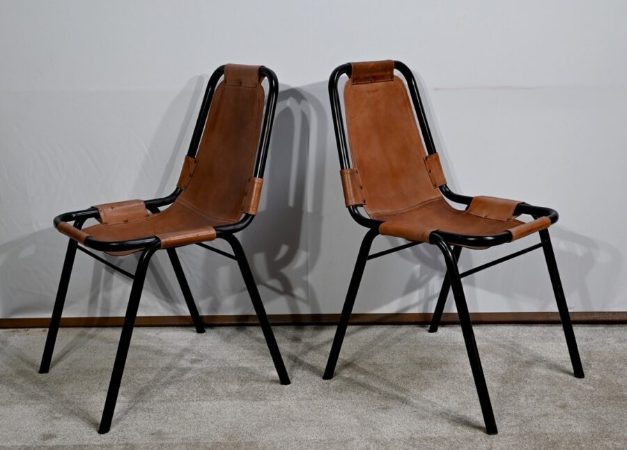 Paire de Chaises en Métal et Cuir, d'après C.Perriand pour les Arcs – 1960 – Image 4