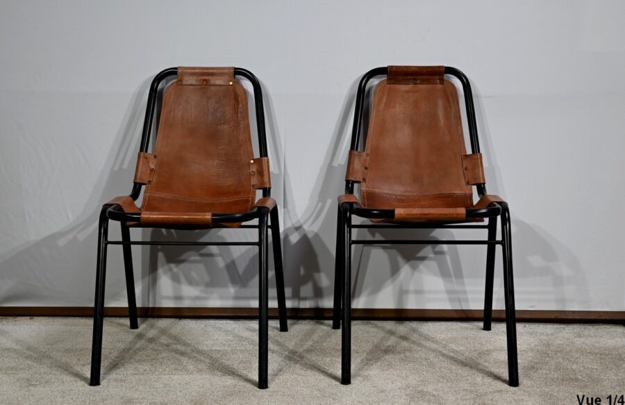 Paire de Chaises en Métal et Cuir, d'après C.Perriand pour les Arcs – 1960 – Image 5