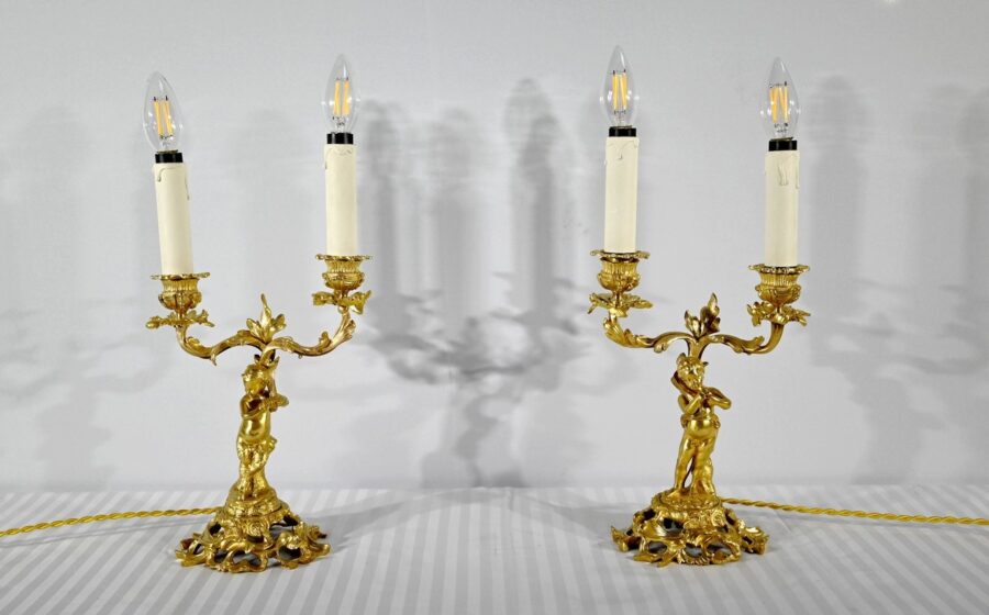 Paire de Chandeliers en Bronze Doré – Fin XIXe – Image 2