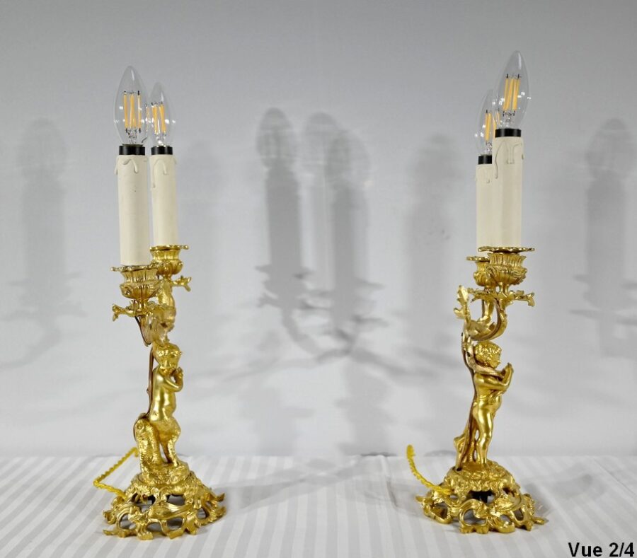 Paire de Chandeliers en Bronze Doré – Fin XIXe – Image 22