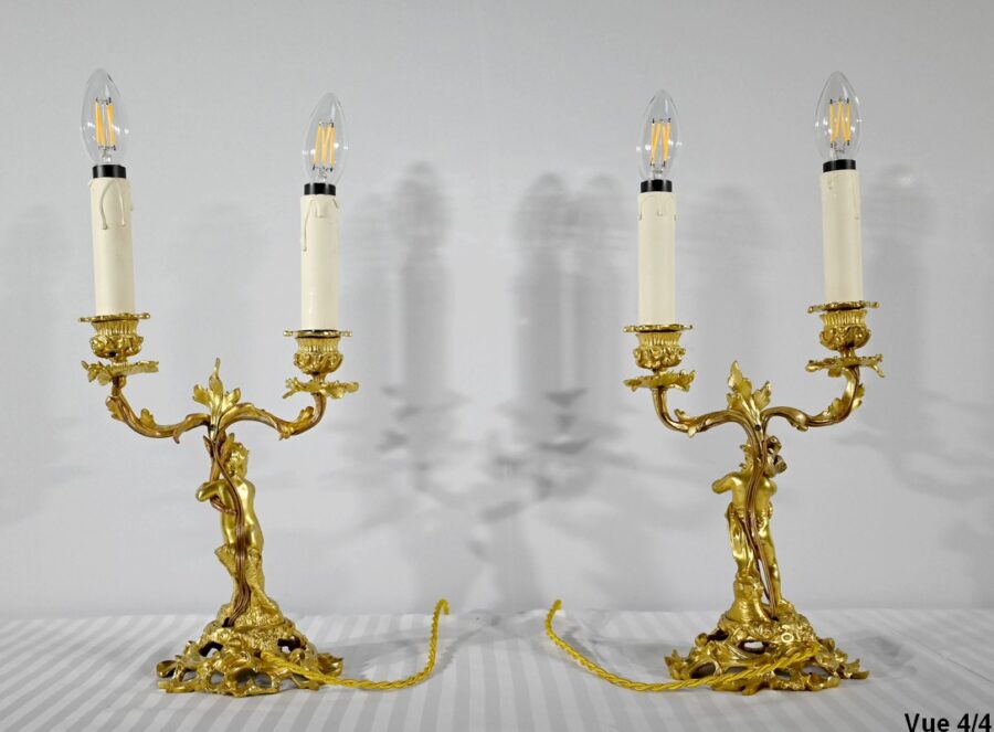Paire de Chandeliers en Bronze Doré – Fin XIXe – Image 24