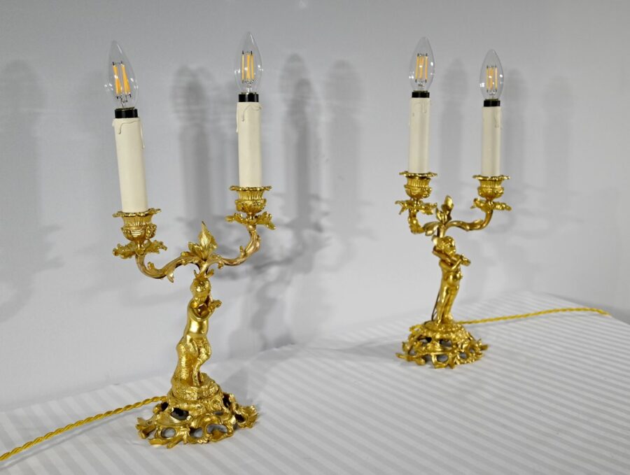 Paire de Chandeliers en Bronze Doré – Fin XIXe – Image 3
