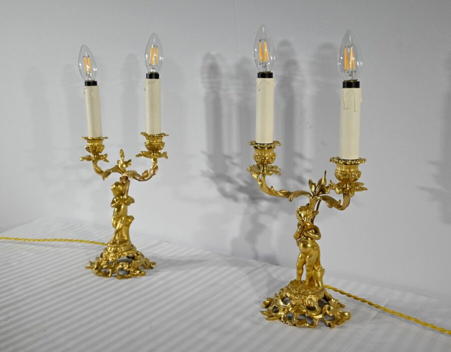 Paire de Chandeliers en Bronze Doré – Fin XIXe – Image 4