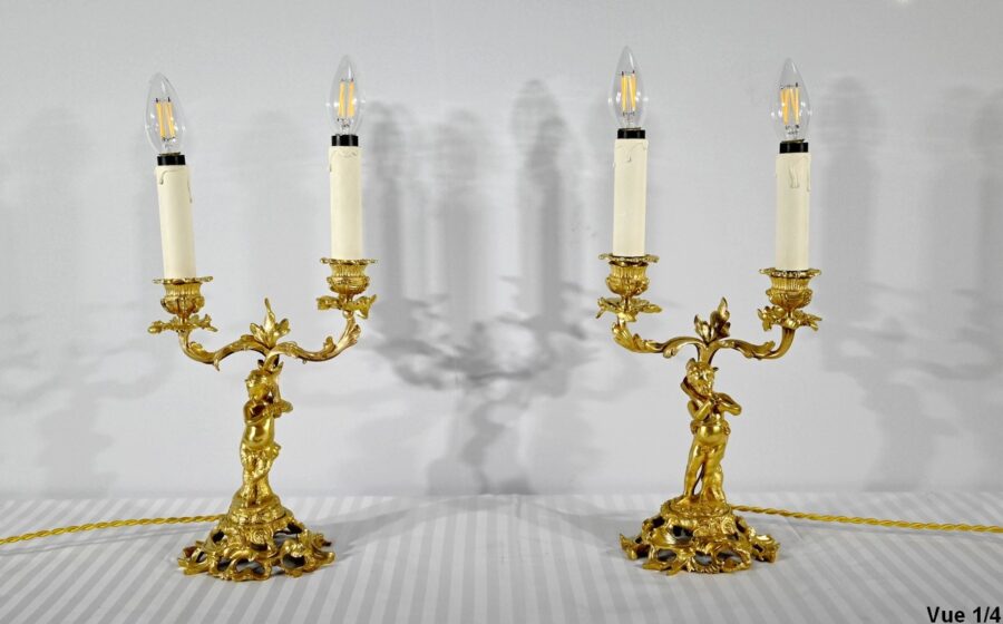 Paire de Chandeliers en Bronze Doré – Fin XIXe – Image 5