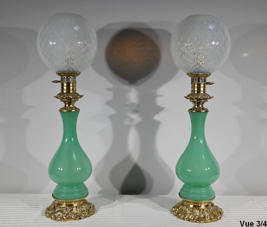 Paire de Lampes en Opaline et Bronze – Fin XIXe – Image 18