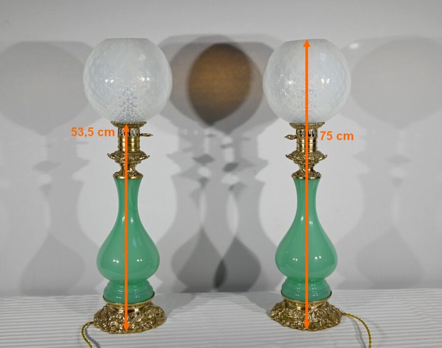 Paire de Lampes en Opaline et Bronze – Fin XIXe – Image 23