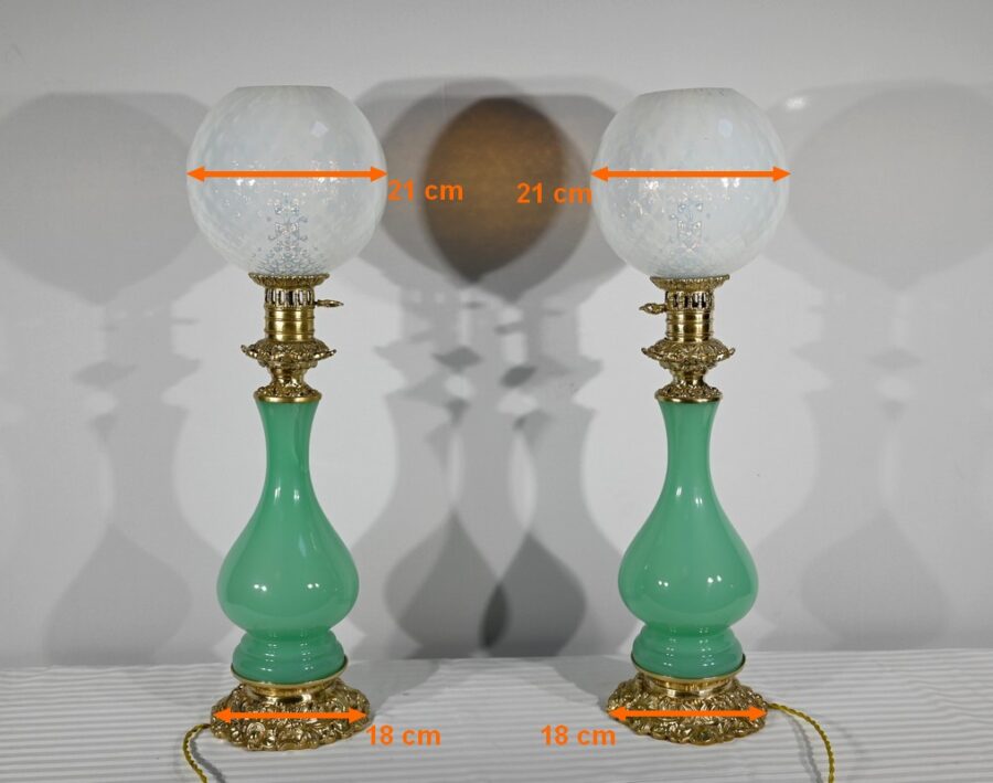Paire de Lampes en Opaline et Bronze – Fin XIXe – Image 24