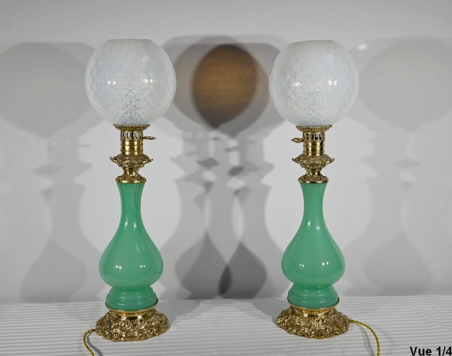 Paire de Lampes en Opaline et Bronze – Fin XIXe – Image 5