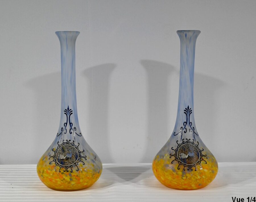 Paire de Vases en Pâte de Verre, signés Legras – 1900 – Image 4