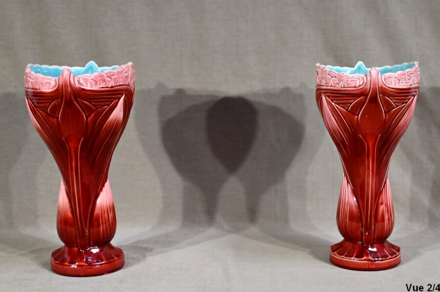 Paire de Vases en Faïence, estampillés Digoin Sarreguemines – Fin XIXe – Image 13