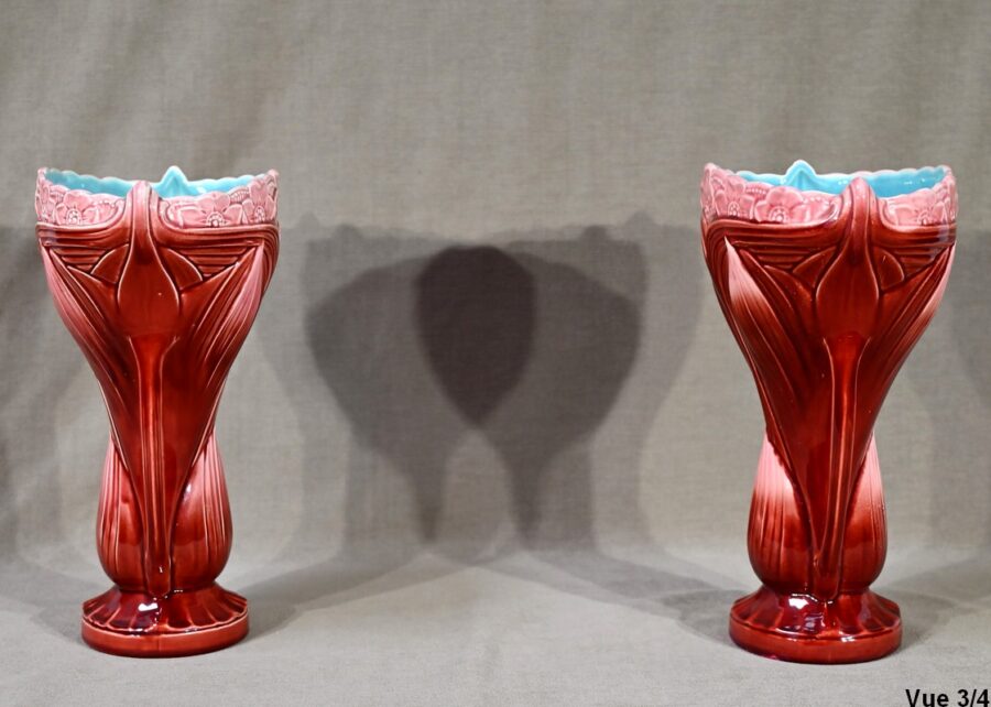 Paire de Vases en Faïence, estampillés Digoin Sarreguemines – Fin XIXe – Image 14