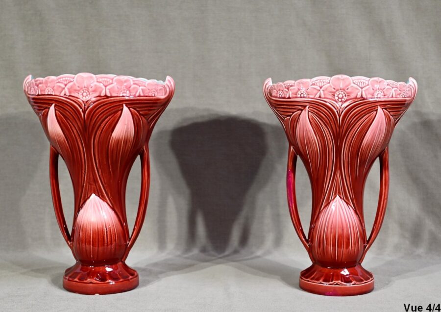 Paire de Vases en Faïence, estampillés Digoin Sarreguemines – Fin XIXe – Image 15