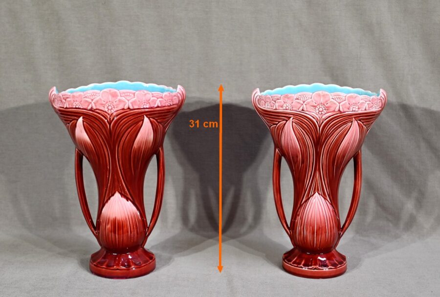 Paire de Vases en Faïence, estampillés Digoin Sarreguemines – Fin XIXe – Image 16