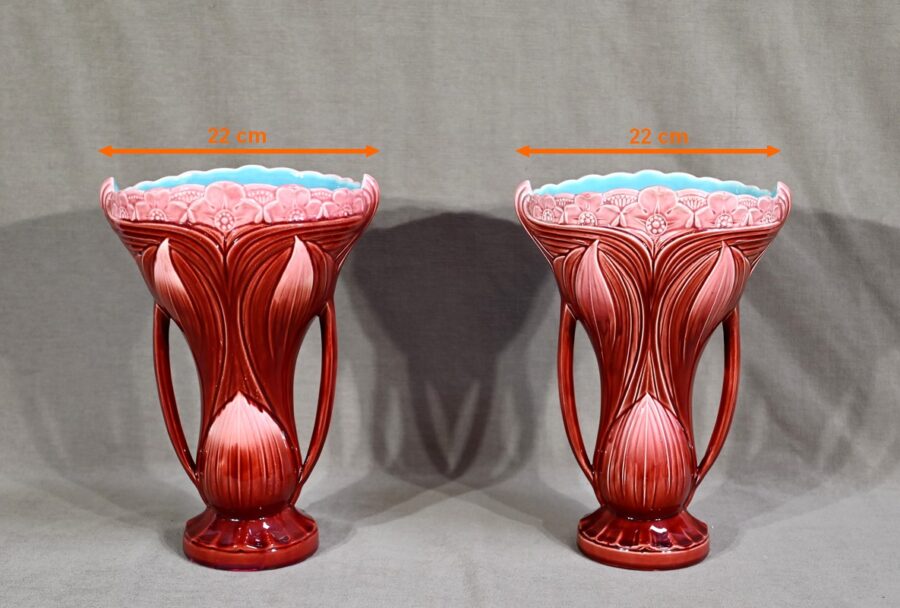 Paire de Vases en Faïence, estampillés Digoin Sarreguemines – Fin XIXe – Image 17