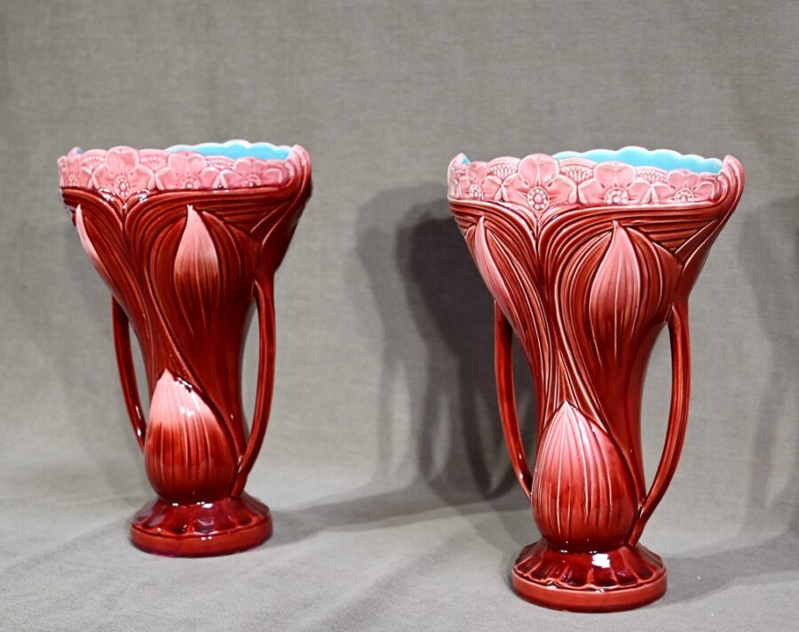 Paire de Vases en Faïence, estampillés Digoin Sarreguemines – Fin XIXe – Image 3